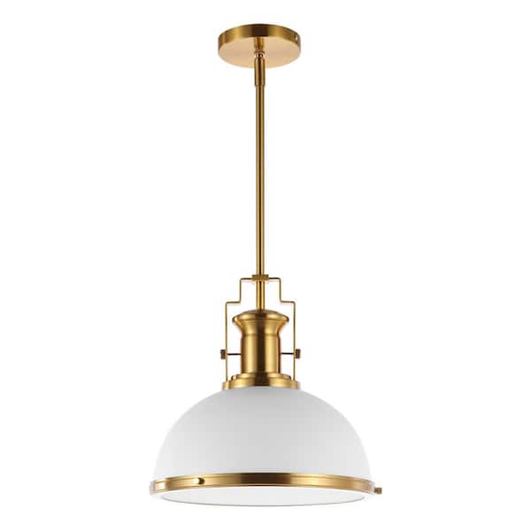 Homer 13 in. 1-Light Brass Gold/White Modern Industrial Iron LED Dome Globe Pendant