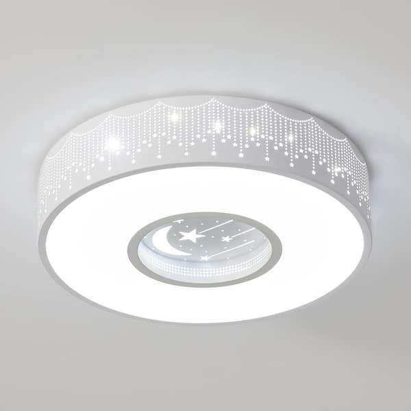 15.7 in. 1-Light White Simple Circle Star Creative Design 20-Watt Integrated LED Flush Mount Ceiling Light