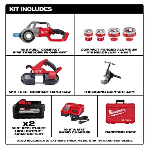 M18 Fuel One-Key Cordless Brushless Pipe Threader Kit with M18 Fuel Bandsaw (2-Tool)