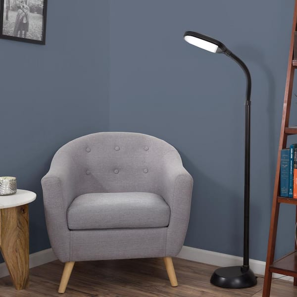 60 in. LED Natural Full Spectrum Sunlight Gooseneck Floor Lamp with Dimmer Switch in Black