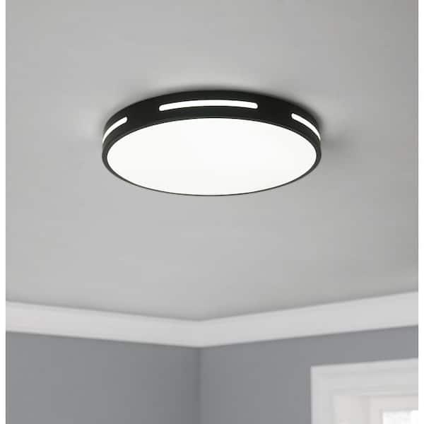 19.7 in. 1-Light Black Simple Circle 3-Tone LED Flush Mount Home Hollow Design Ceiling Lighting
