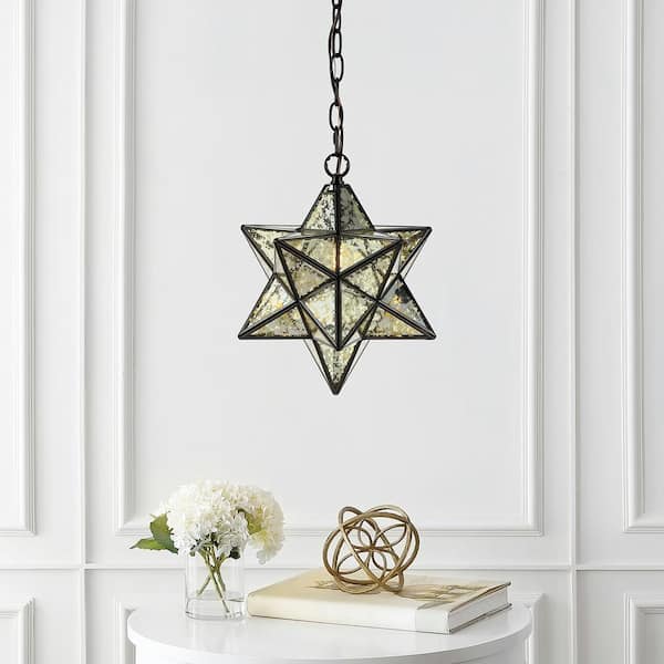 Stella 12 in. 1-Light Oil Rubbed Bronze/Mercuy Glass Moravian Star Metal/Mercury Glass LED Pendant
