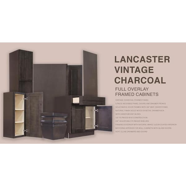 Lancaster Charcoal Plywood Shaker Stock Assembled Base Microwave Kitchen Cabinet 30 in. W x 34.5 in. H x 24 in. D