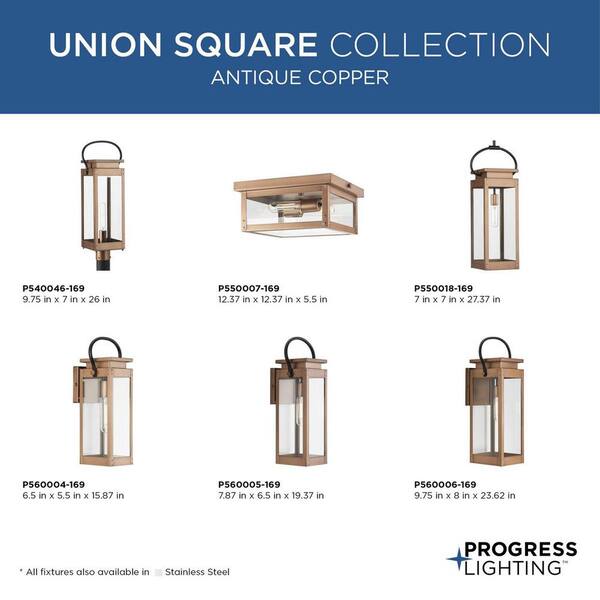 Union Square 7 in. 1-Light Antique Copper Hanging Pendant Light Lantern