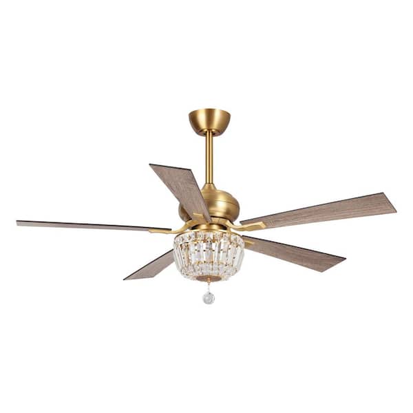 Shena 52 in. Downrod 5-Blade Gold Ceiling Fan with Remote Control and Light Kit