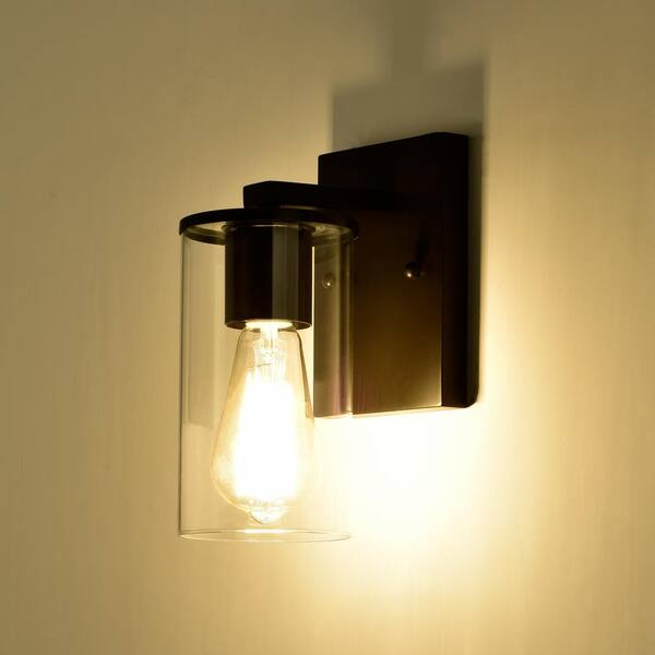 1-Light Oil-Rubbed Bronze Wall Sconce with Clear Glass Shade