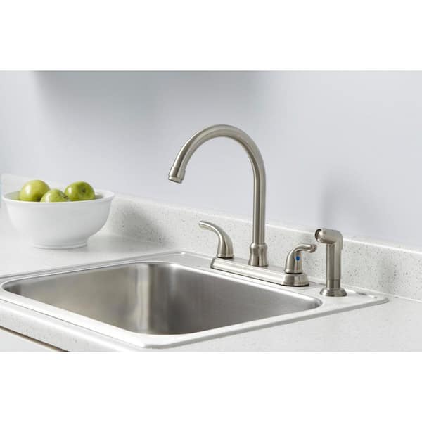 Builders 2-Handle Standard Kitchen Faucet with Sprayer in Stainless Steel