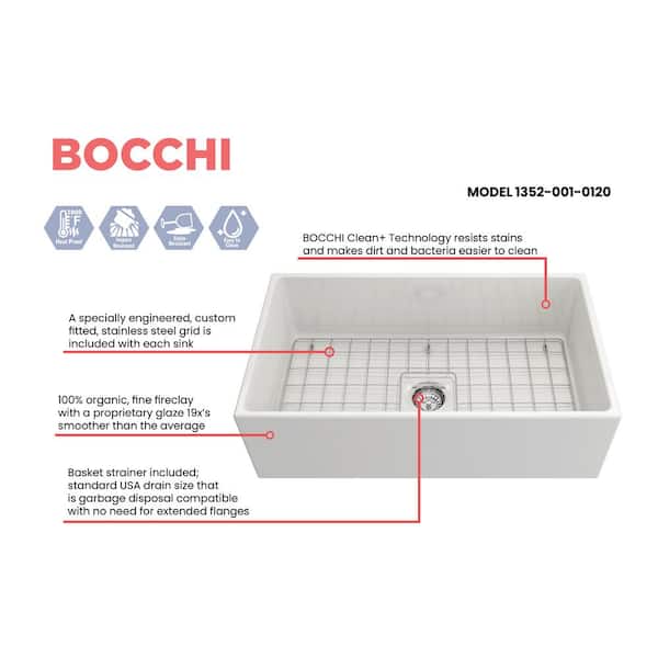 Contempo Farmhouse Apron Front Fireclay 33 in. Single Bowl Kitchen Sink with Bottom Grid and Strainer in White