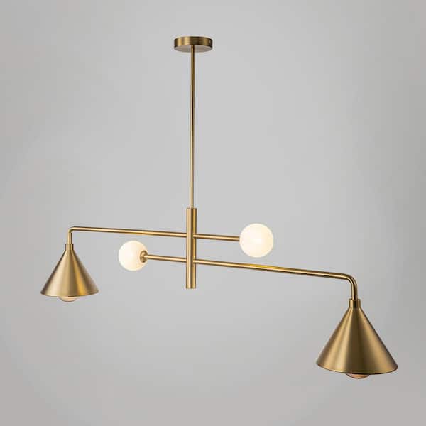Hazel 4-Light Brass Modern Linear Island Chandelier with Glass Shades