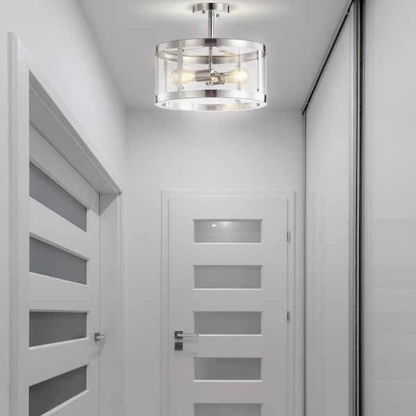 Herndon 15 in. Chrome 2-Light Iron/Glass Modern Drum LED Flush Mount