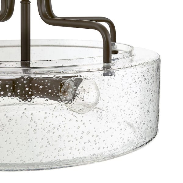 Modern Oil Rubbed Bronze Drum 12 in. 4-Light Semi-Flush Mount Ceiling Light with Seeded Glass Shade