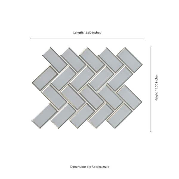 Ice Bevel Herringbone 13 in. x 11 in. Glossy Glass Mesh-Mounted Mosaic Tile (10.6 sq. ft. / case)