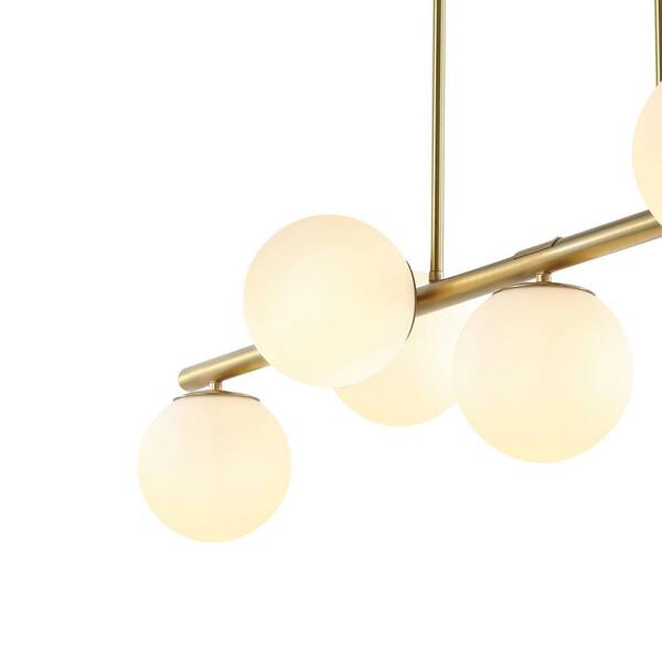 Luca Parisian 53 in. 7-Light Brass Gold/White Modern Glam Iron Globe Linear LED Pendant, Brass Gold
