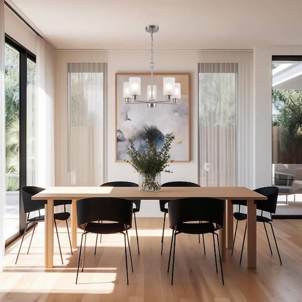 Heath 5-Light Brushed Nickel Chandelier Light Fixture with Frosted Glass Shades