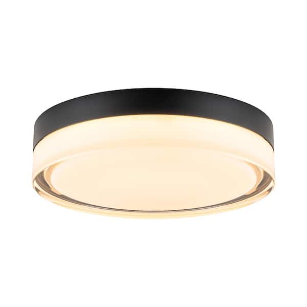 Geren 8.8 in. 23.5-Watt Modern Round Matte Black Integrated LED Flush Mount Light with Frosted Clear Glass Shade