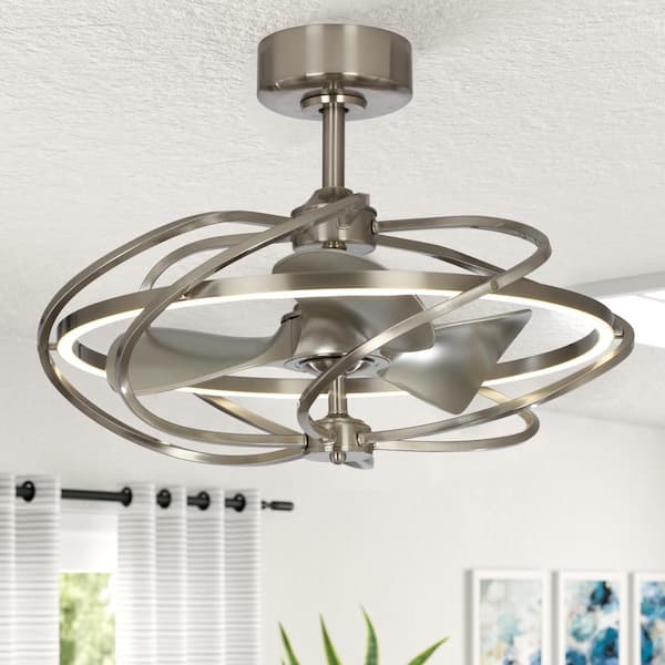 27 in. Bucholz Satin Nickel Downrod Mount LED Chandelier Ceiling Fan with Light and Remote Control