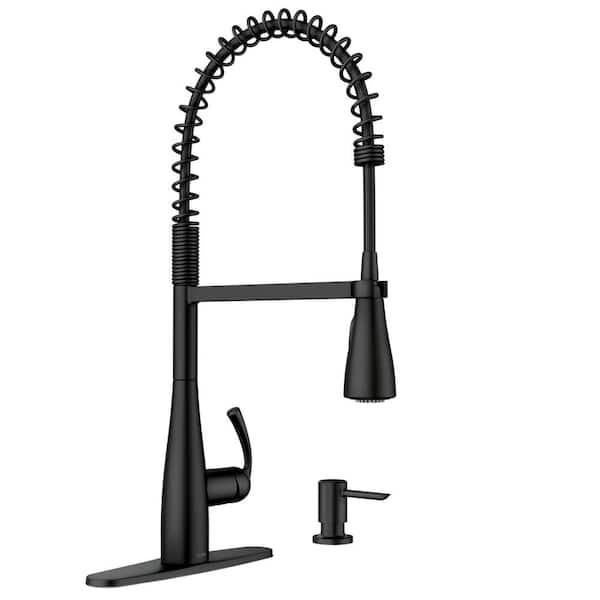 Essie Single-Handle Pre-Rinse Spring Pulldown Sprayer Kitchen Faucet with Power Clean in Matte Black