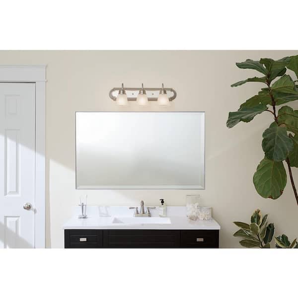 Independence 24 in. 3-Light Brushed Nickel Traditional Bathroom Vanity Light with Frosted Glass Shade