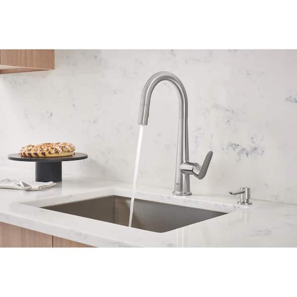 Veletto Single-Handle Pull-Down Dual Sprayer Kitchen Faucet with Soap Dispenser in SuperSteel InfinityFinish