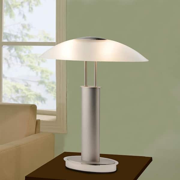 Avalon Modern 2-Tone 18.5 in. Nickel Table Lamp with Oval Canoe-Shaped Frosted Glass Shade and 3-Way Touch Switch
