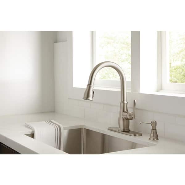 Kagan Single-Handle Pull-Down Sprayer Kitchen Faucet with soap dispenser in Stainless Steel