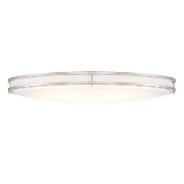 DC Series 32 in. 1-Light Modern Brushed Nickel Selectable Dimmable LED Oval Flush Mount with White Acrylic Shade