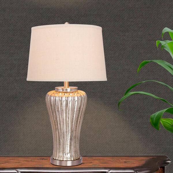 28.5 in. Mercury Glass Table Lamp with Brushed Steel Metal Accents