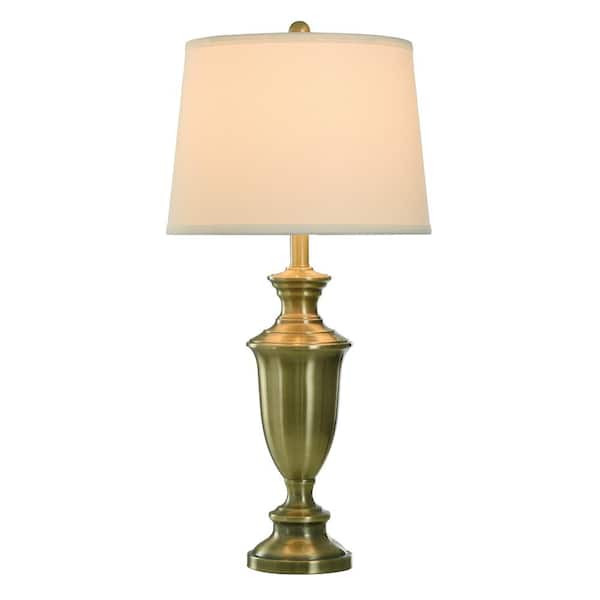 30 in. Table Lamp - Mercury Glass Finish - Off-White Hardback Fabric Shade
