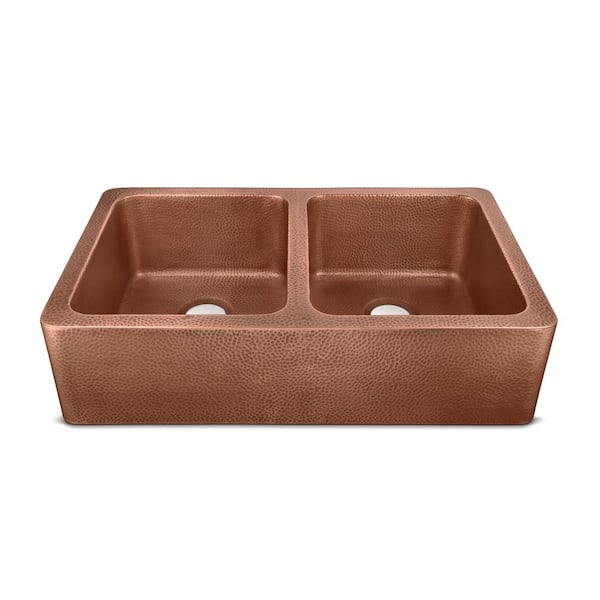 Adams 36 in. Undermount Farmhouse Double Bowl 16 Gauge Antique Copper Kitchen Sink