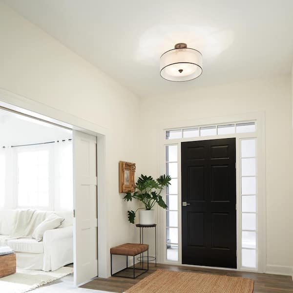 Lacey 20 in. 4-Light Mission Bronze Hallway Transitional Semi-Flush Mount Ceiling Light with Organza Shade