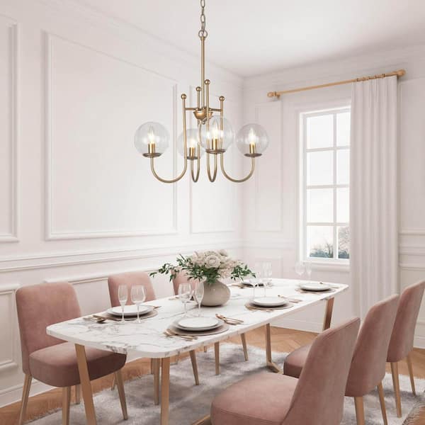 Modern Sputnik Chandelier Light Ray 4-Light Brass Gold Island Chandelier Light with Clear Glass Shade