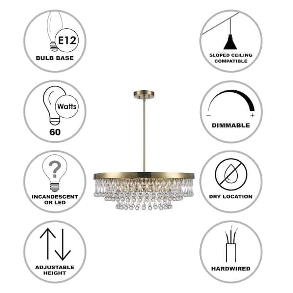 4-Light Brass and Tiered Crystal Pendant Light Fixture with Hanging Crystal Beaded Shade