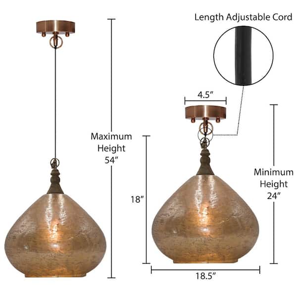 Alicante 1-Light Copper Hanging Pendant with Glass and Metal Shade