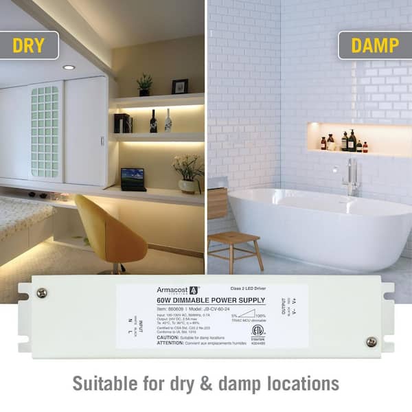 60-Watt Dimmable LED Power Supply with Enclosure 24-Volt Transformer