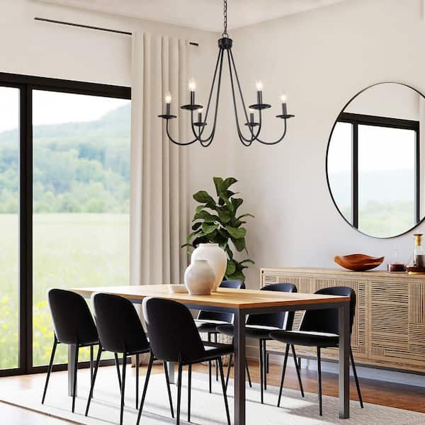 Industrial Black Dining Room Chandelier 28 in. 6-Light Modern Farmhouse Large Candlestick Living Room Chandelier