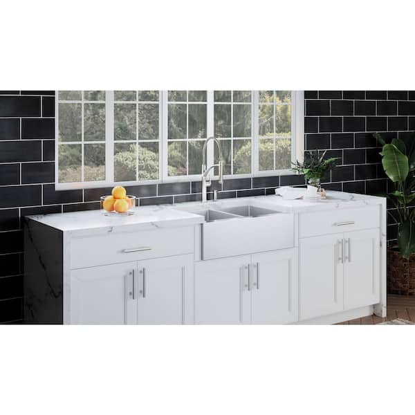 Bryn Stainless Steel 16-Gauge 33 in. Double Bowl Farmhouse Apron Kitchen Sink with Bottom Grid, Drain