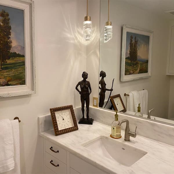 75-Watt Integrated LED Brushed Brass Pendant Light with K9 Crystal