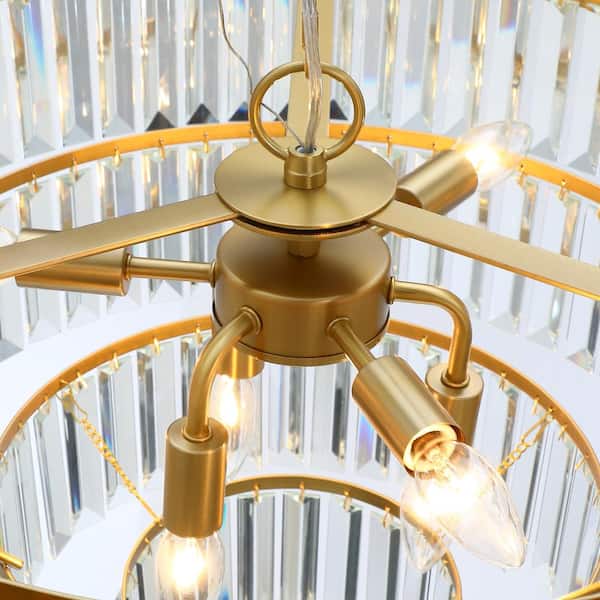 23 in. Mid Century 6-Light Glam Gold Kitchen Island Chandelier for Dining Room Living room with Crystal Glass Shades