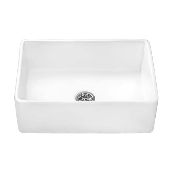 Farmhouse Apron-Front Fireclay 33 in. x 20 in. Reversible Single Bowl Kitchen Sink in White