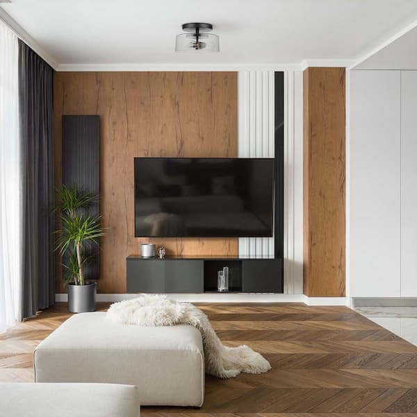 Wendell 13 in. 3-Light Matte Black Semi-Flush Mount with Clear Glass Shade, Vintage Edison Incandescent Bulbs Included