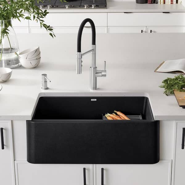 IKON Silgranit 30 in. Single Bowl Anthracite Granite Composite Farmhouse Apron Front Kitchen Sink