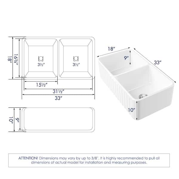 Brooklyn Crisp White Fireclay 33 in. Double Bowl Farmhouse Apron Kitchen Sink with Bottom Grid