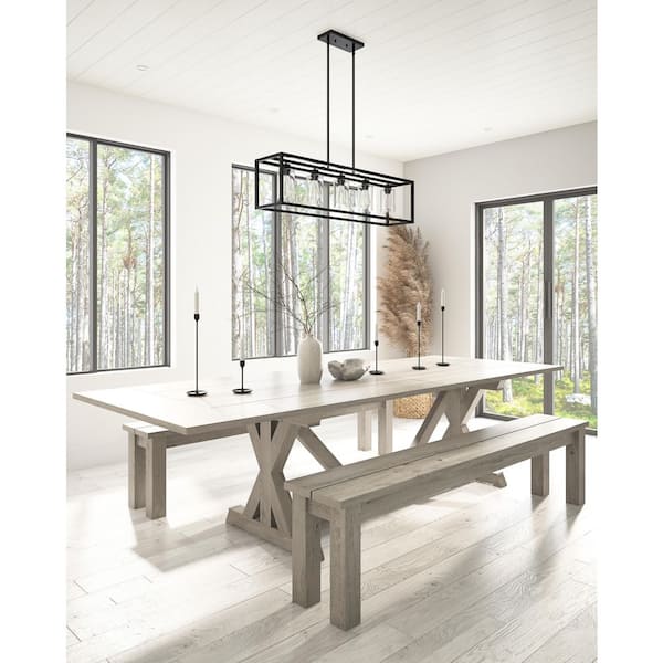 5 -Light Black Unique Statement Square Rectangle Chandelier With Glass Shade