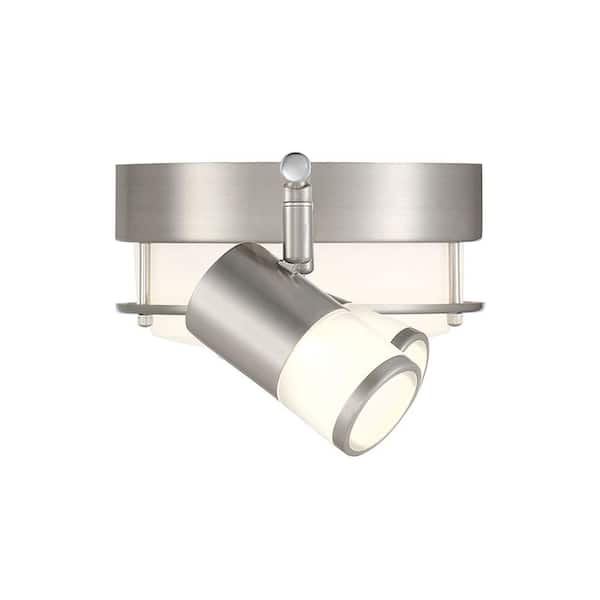 Greyrock 3.44 ft. 4-Light Brushed Nickel Integrated LED Fixed Track Lighting Kit with Rotating Heads & Flush Mount Light