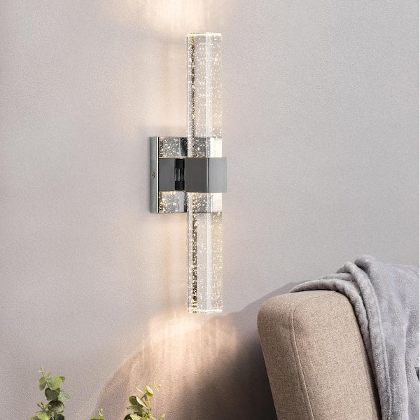 15.7 in. 1-Light Chrome Dimmable Sconce Wall Lighting with Crystal Bubble Glass Shade