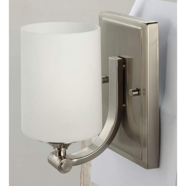 1-Light Brushed Nickel Wall Sconce with Frosted Opal Glass Shade