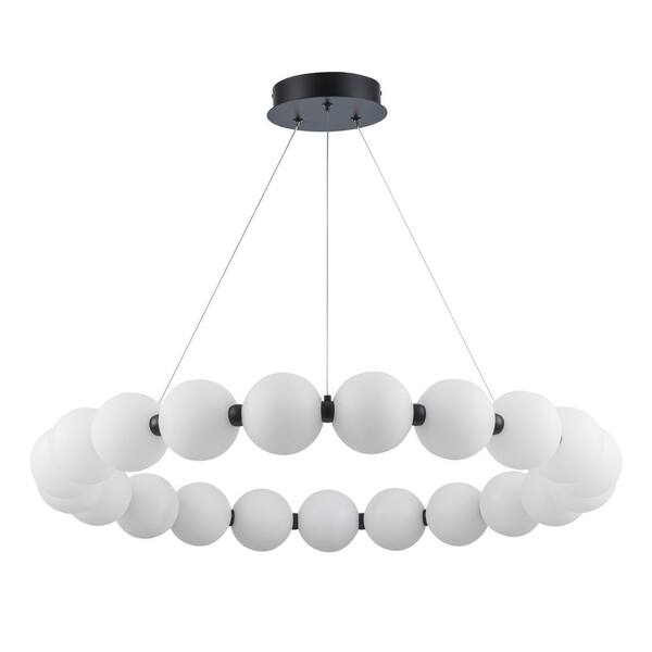 Ellington 33 in. Dimmable Integrated LED Black Chandelier Light Fixture with Acrylic Globe Shades