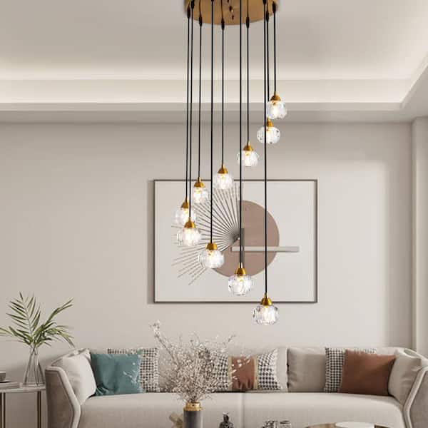 10-Light Gold Albany Unique Tiered Chandelier with Crystal Accents