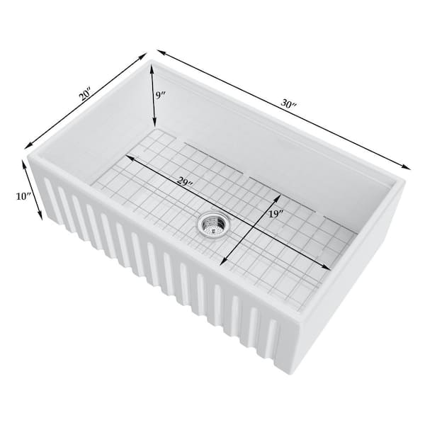 White Fireclay 30 in. Single Bowl Farmhouse Apron Front Kitchen Sink With Accessories