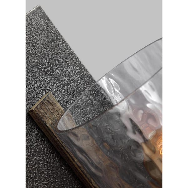 Angelo 5.5 in. W. 1-Light Distressed Weathered Oak and Slated Grey Metal Wall Sconce with Clear Thick Wavy Glass